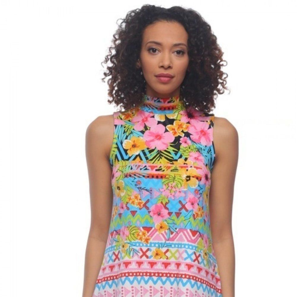 NWT MOCK NECK ALLOVER PRINT SLEEVELESS DRESS